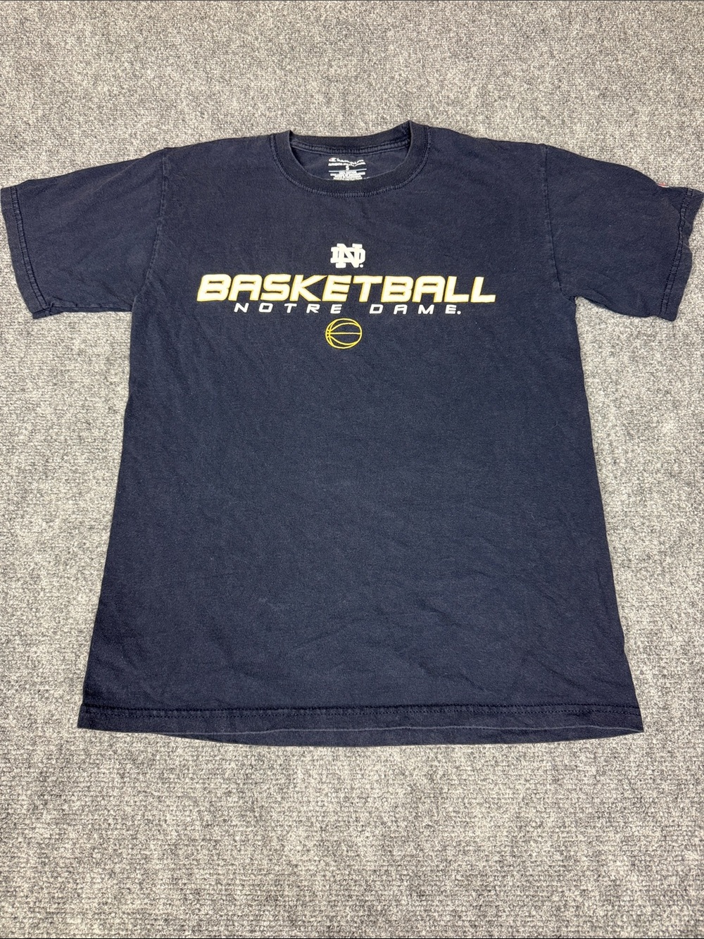 Champion Navy Notre Dame Basketball Short Sleeve Tee with Yellow Logo
